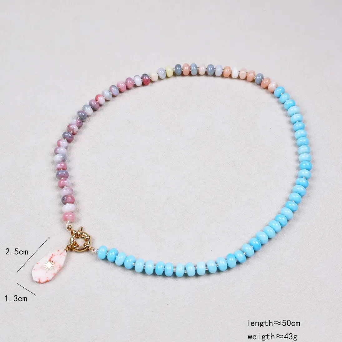 Handmade Multi Colored Rice Bead Natural Stone Geometric Pendant Choker Necklace