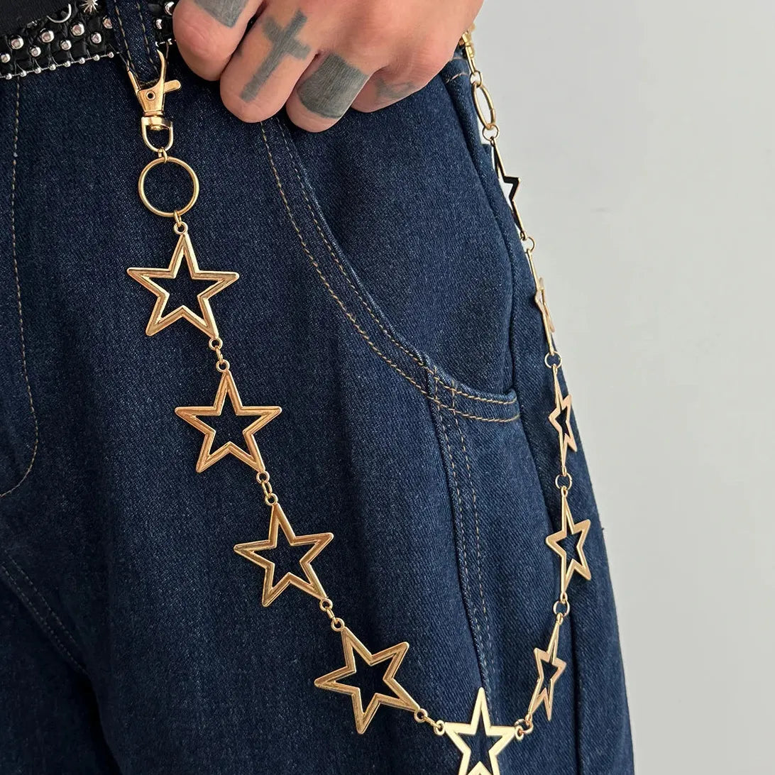 Punk Five-Pointed Star Metal Pants Chain Key Chain Jewelry for Women Men