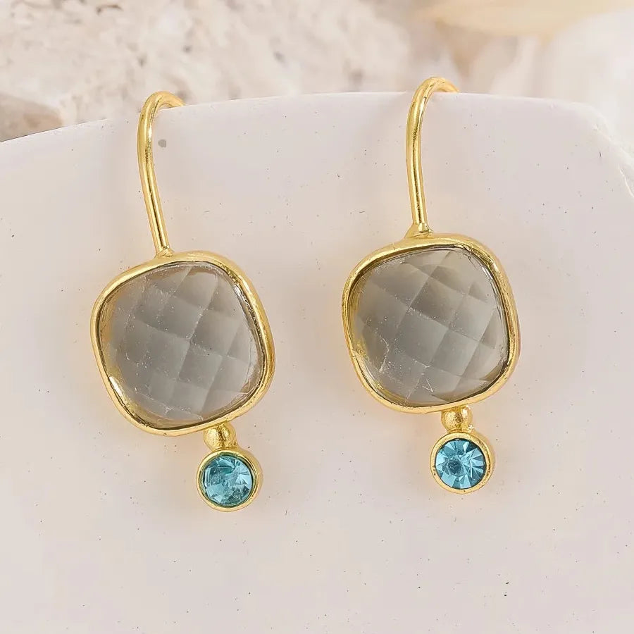Creative Gold Oval Grey Stone Dangle Earrings for Women Zinc Alloy Jewelry Gift