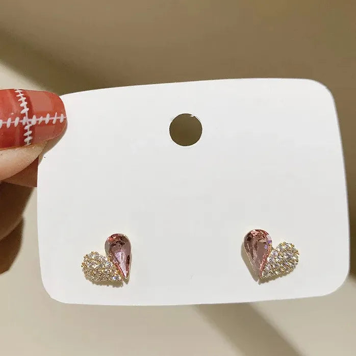 Personalized Heart Stud Earrings for Women Crystal Jewelry Charm Gift