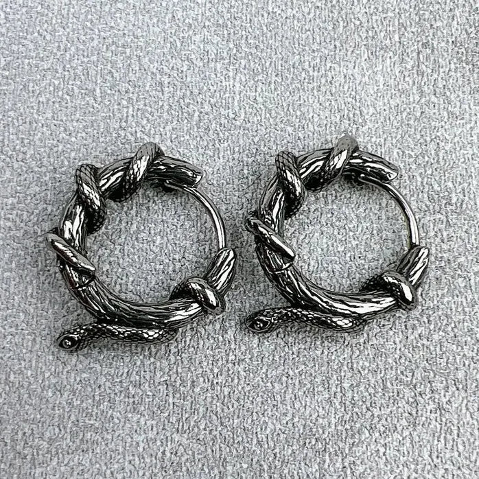 Vintage Black Snake Hoop Earrings Punk Rock Animal Jewelry for Men Women