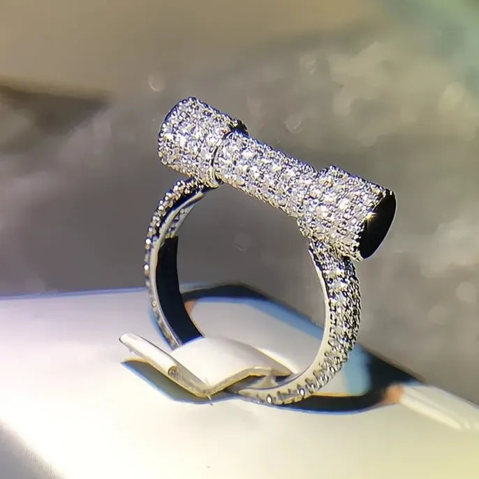 Women’s Brass Geometric Ring with Cubic Zirconia Luxury Statement Jewelry