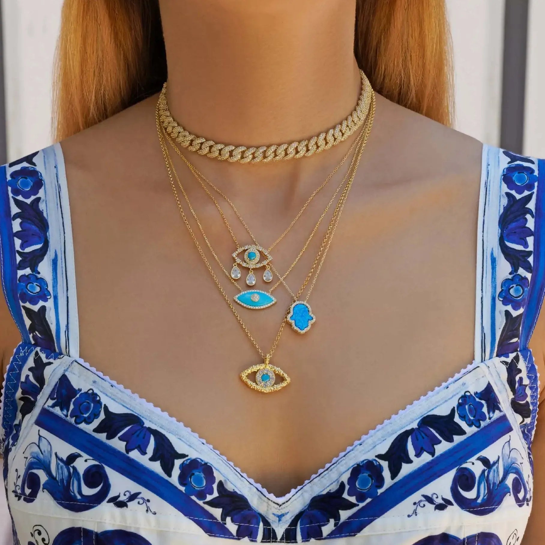 Ancient Roman Opal Evil Eye Pendant Necklace Gold Plated Titanium Choker Women
