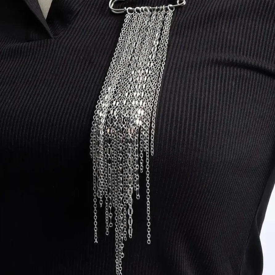 Silver Long Tassel Zinc Alloy Punk Style Brooch Pin for Women