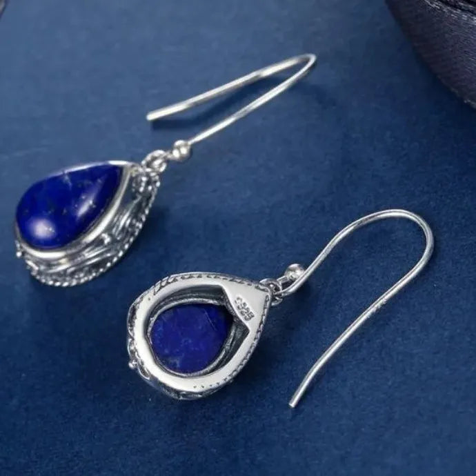 Vintage Silver Retro Pattern Water Drop Zinc Alloy Dangle Earrings for Women