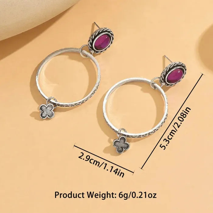 Retro Bohemian Purple Synthetic Stone Drop Earrings Zinc Alloy Women Jewelry