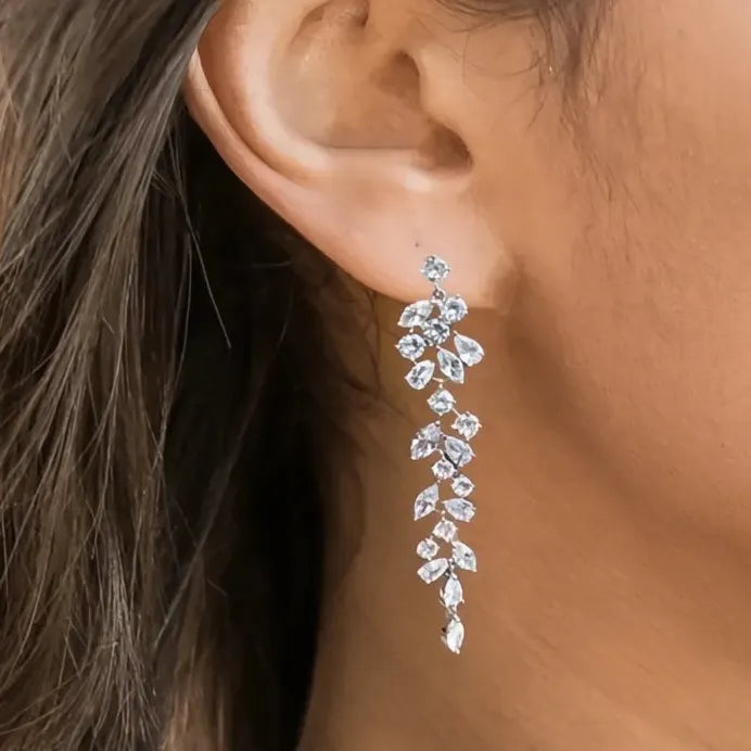 Aesthetic Korean Long Drop Earrings Full Paved Cubic Zirconia Jewelry