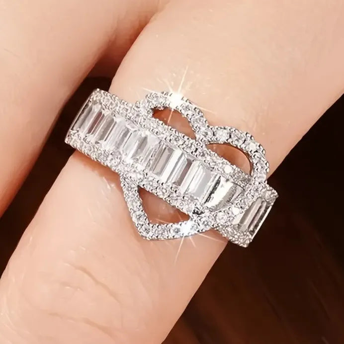 Heart-Shaped Cubic Zirconia Brass Ring Women Wedding Anniversary Gift