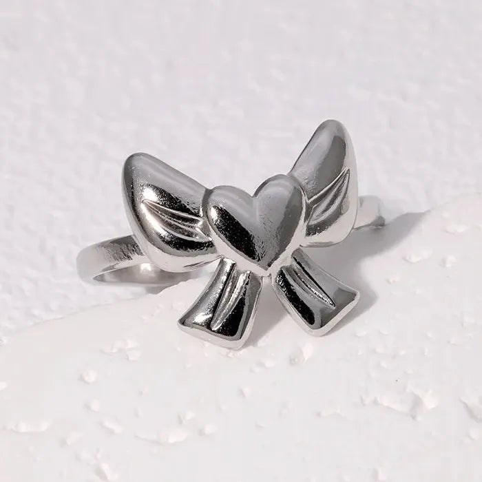 Adjustable Gold Stainless Steel Bowknot Ring for Women Wedding Jewelry Gift