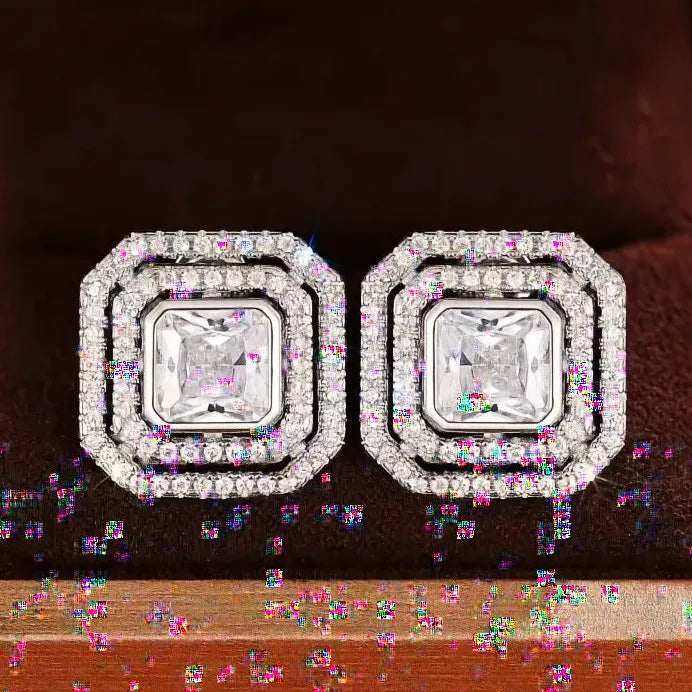 Geometric Square Cubic Zirconia Stud Earrings for Women Daily Party Wear