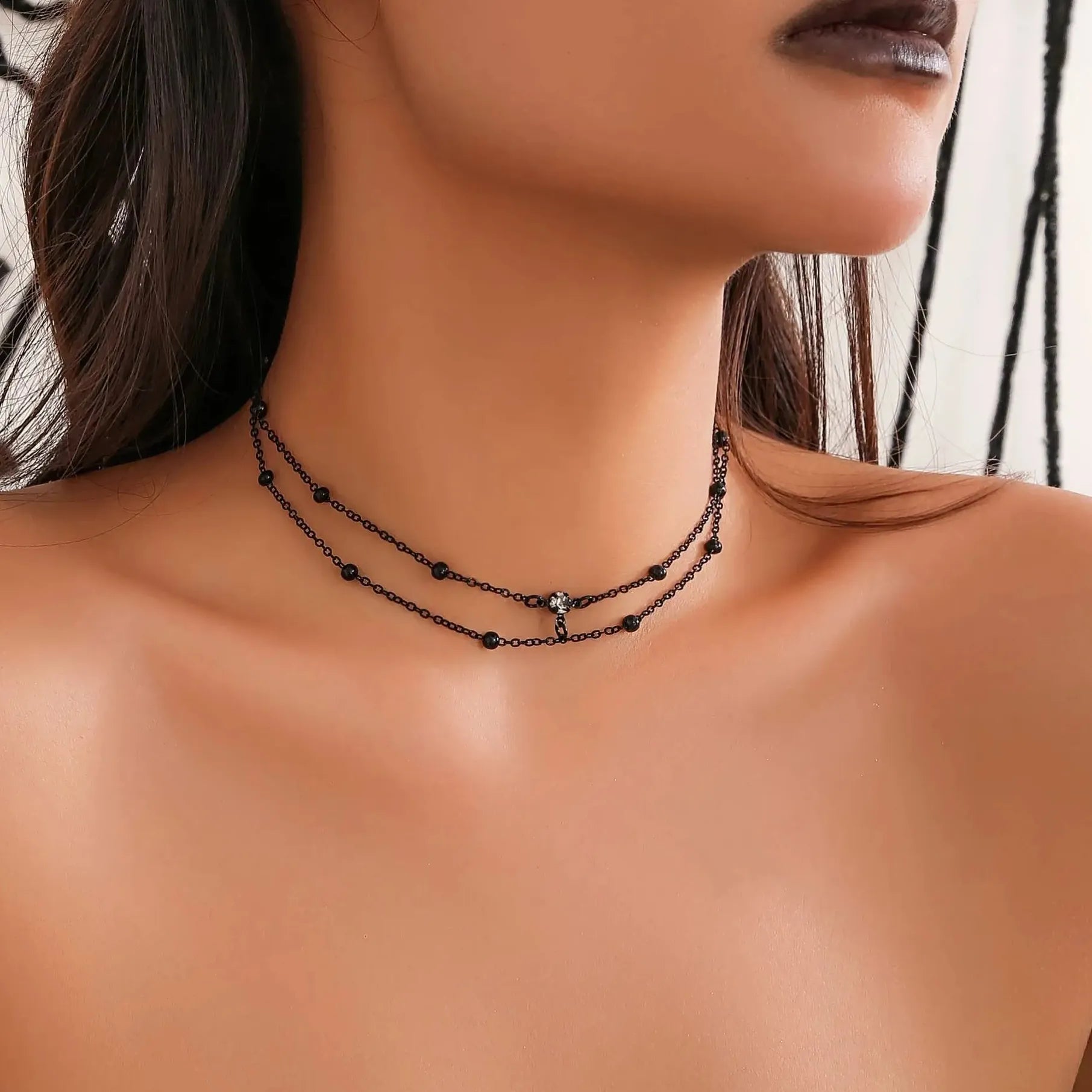 Black Copper Geometric Cross Chain Bikini Chest Rhinestone Body Jewelry