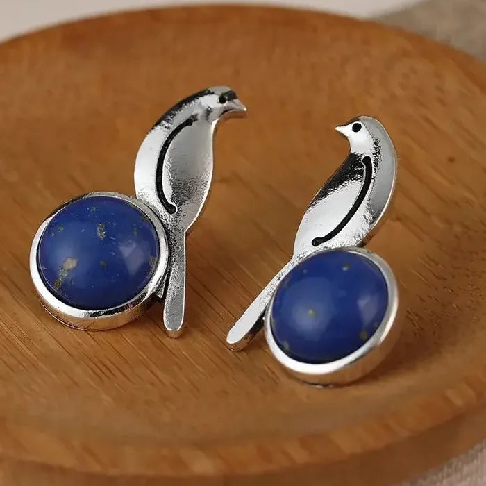 Italian Retro Bohemian Bird Design Zinc Alloy Lapis Lazuli Earrings for Women