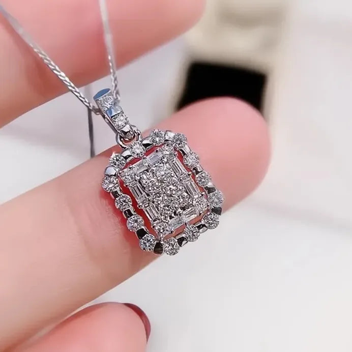 Elegant Geometric Square Cubic Zirconia Pendant Necklace for Women