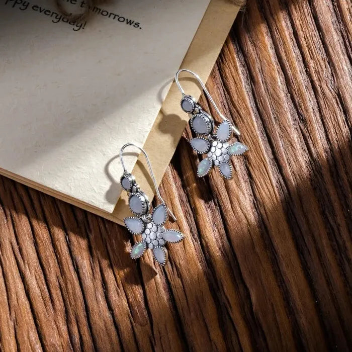 Bohemian Long Drop Earrings Set Zinc Alloy Imitation Moonstone Retro Ethnic Gift
