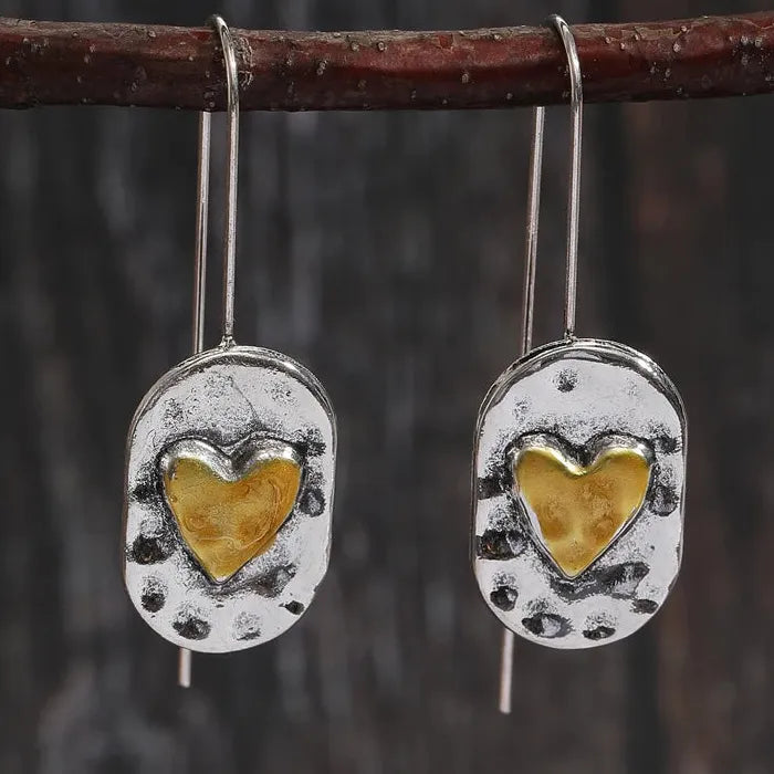 Vintage Heart Zinc Alloy Oval Drop Earrings for Women Romantic Gift