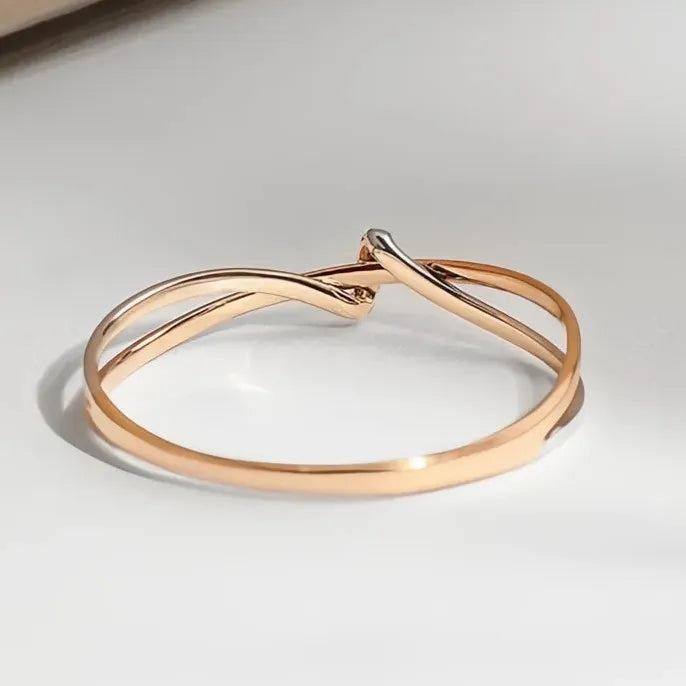 Two Tone Brass Geometric Wedding Band with Cubic Zirconia for Women