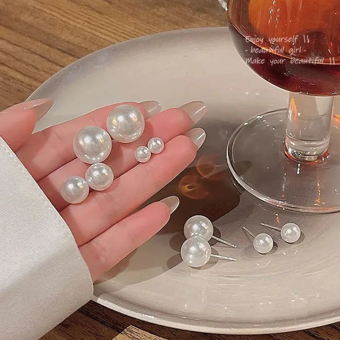 Simulated White Pearl Stud Earrings 6-14MM for Women Girls Gift