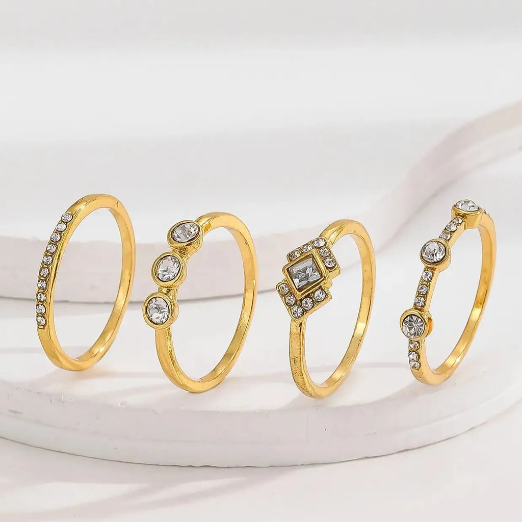 Modern Gold Color Cubic Zirconia Ring for Women Irregular Shape Zinc Alloy Jewelry