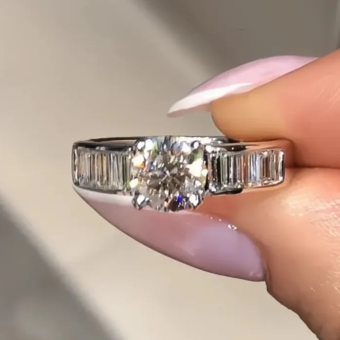 Elegant AA Round Cubic Zirconia Brass Wedding Engagement Ring for Women