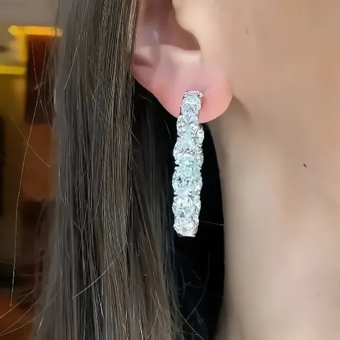 Big Circle Copper Alloy Hoop Earrings with Cubic Zirconia Luxury Jewelry
