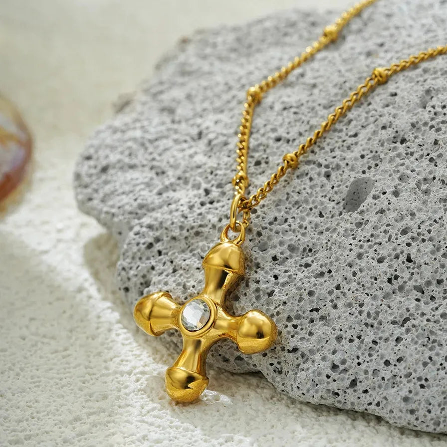Thick Stainless Steel Cross Pendant Necklace for Women Crystal Bead Chain Choker 2025