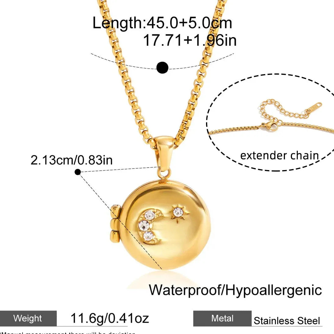 Vintage Openable Photo Frame Locket Pendant Necklace for Women 18K Gold Plated Stainless Steel Jewelry Gift