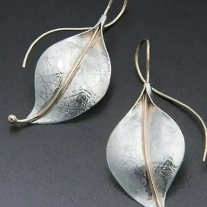 Retro Metal Geometric Leaf Drop Earrings for Women Girls Party Travel Jewelry