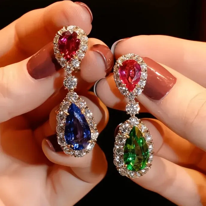 Silver Gold Sky Blue Cubic Zirconia Drop Earrings for Women Daily Wear Party Jewelry