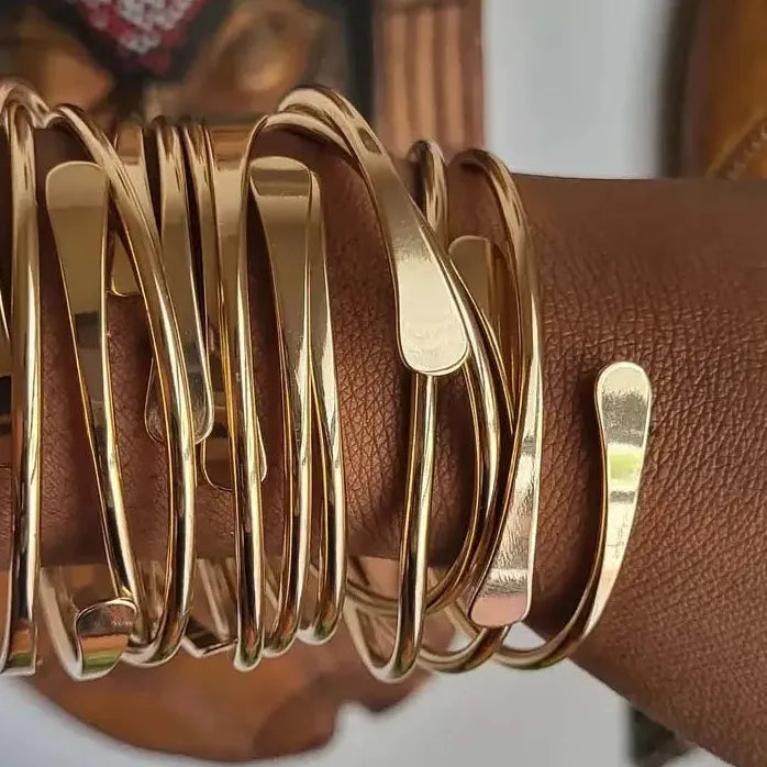 Punk Gold Color Adjustable Cuff Bracelet for Men Women Trendy Jewelry