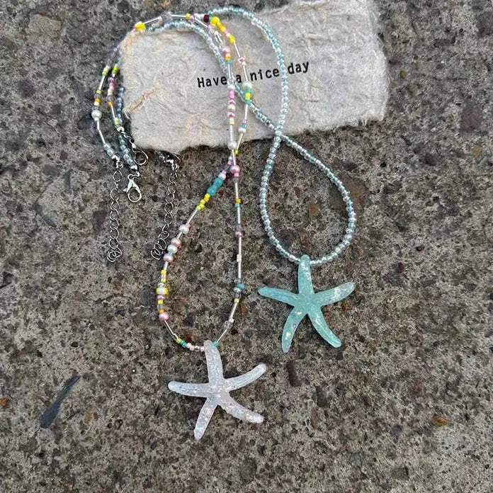 Y2K Resin Starfish Pendant Necklace for Women Trendy Summer Beach Jewelry