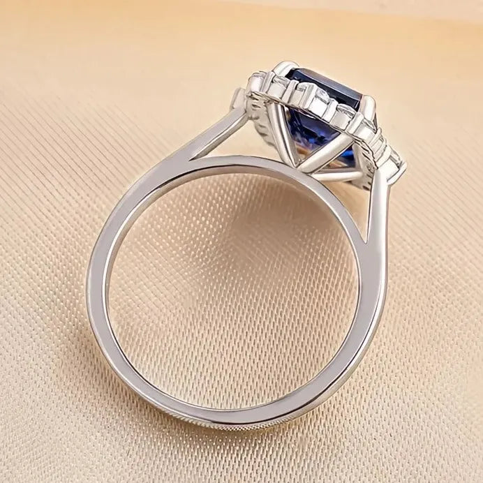 Geometric Blue Cubic Zirconia Women's Wedding Engagement Ring Stylish Design