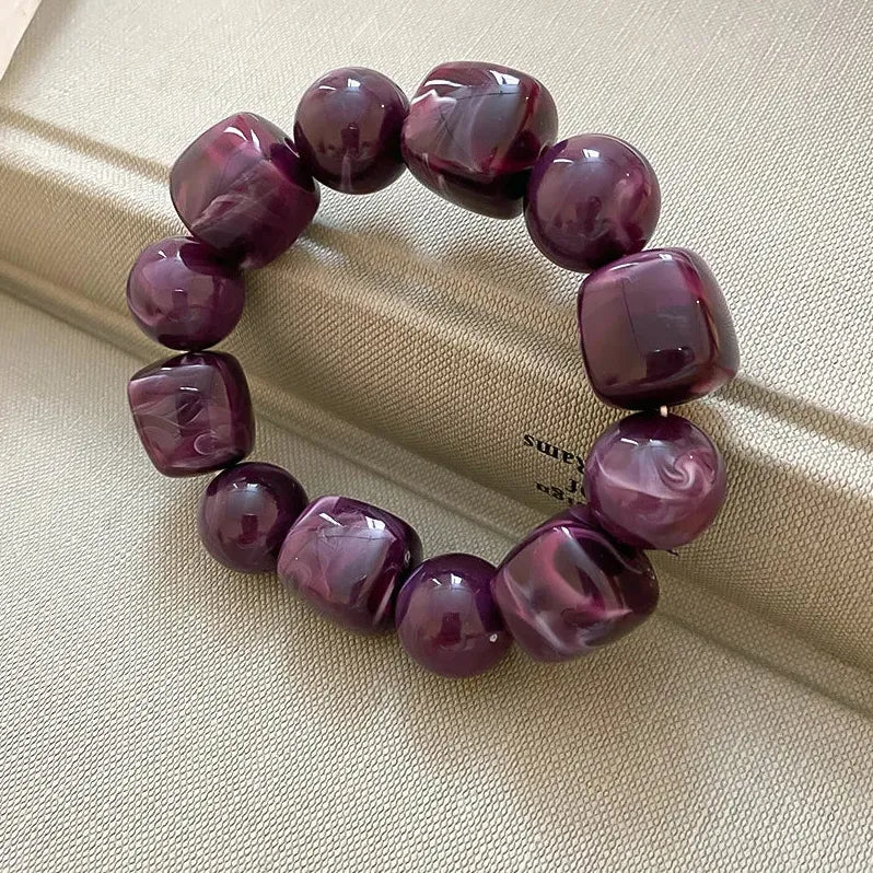 Boho Acrylic Irregular Square Round Beaded Bracelet for Women Korean Fashion
