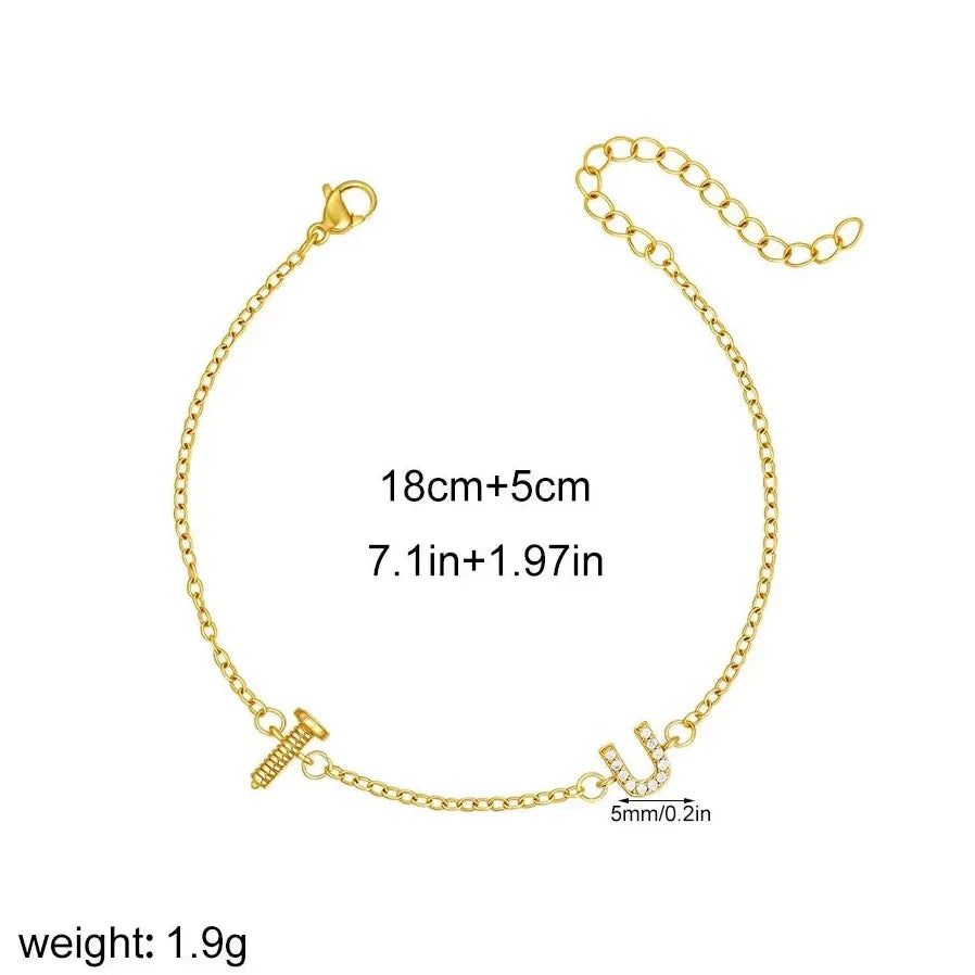 18K Gold Plated Stainless Steel U-Shape Rivet Bracelet Women Adjustable Gift Jewelry