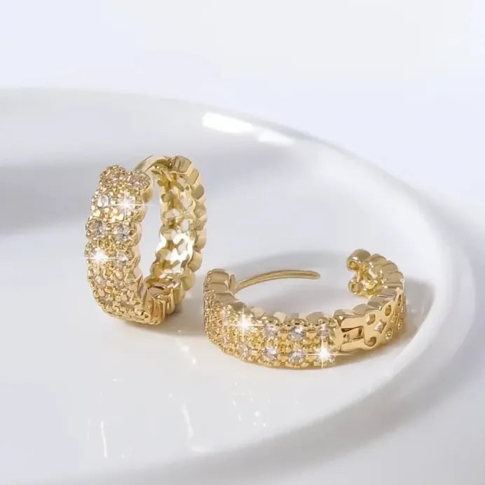 Geometric Gold Color Cubic Zirconia Hoop Earrings for Wedding Party