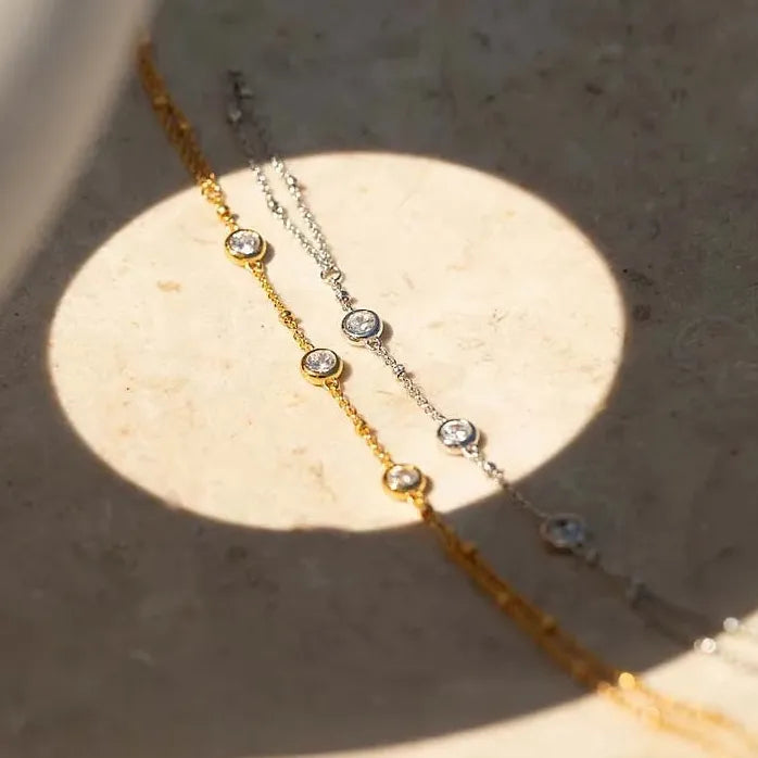 Bohemian Crystal Link Chain Metal Finger Bracelet for Women Summer Gift Jewelry