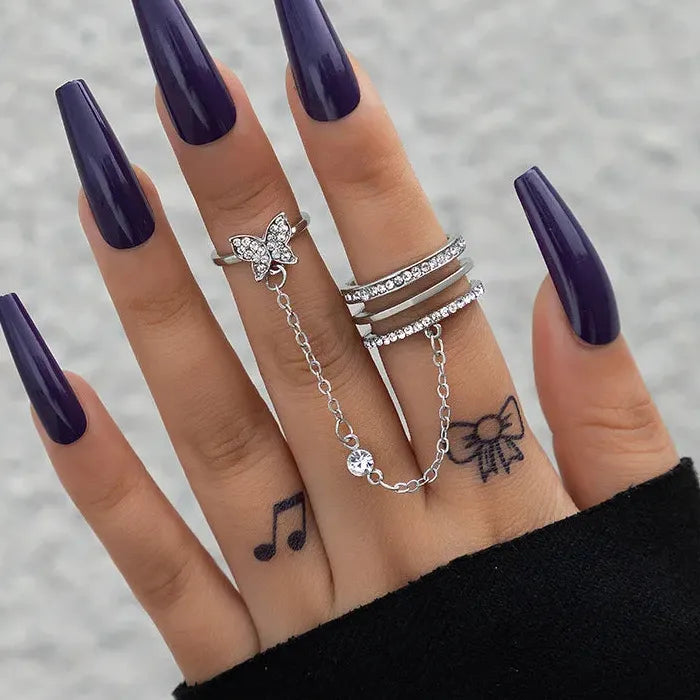 Bohemian Gothic Stainless Steel Large Black Stone Statement Ring for Women