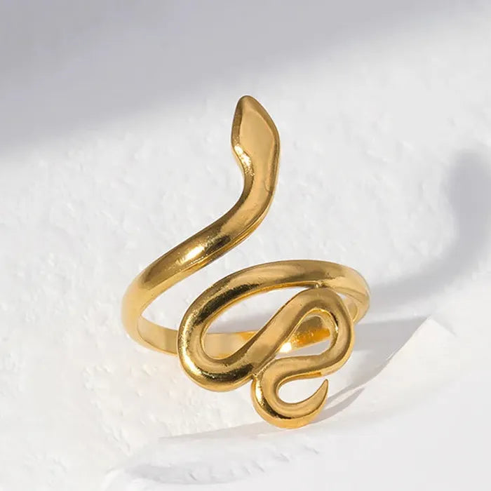 Adjustable Stainless Steel Gold Snake Ring Vintage Gothic Punk Jewelry Party