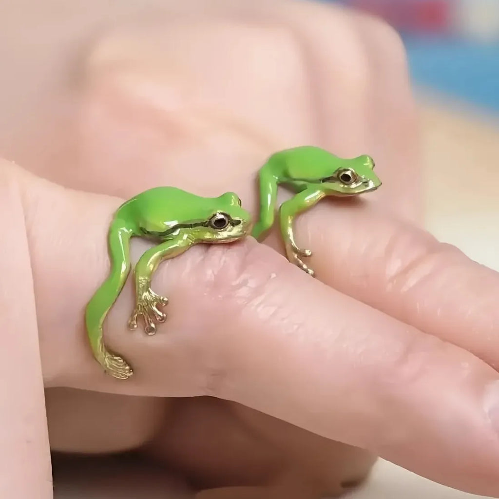 Adjustable Green Enamel Frog Ring for Women Zinc Alloy Animal Jewelry Gift