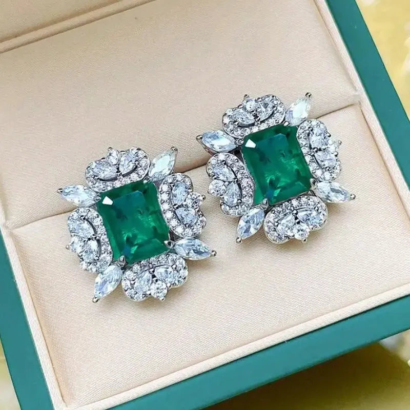 Sunflower Shape Copper Stud Earrings Women Oval Cubic Zirconia Jewelry