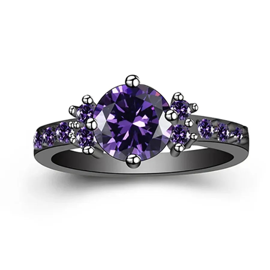 Fashion Gun Black Zinc Alloy Ring for Women Purple Crystal Engagement Jewelry