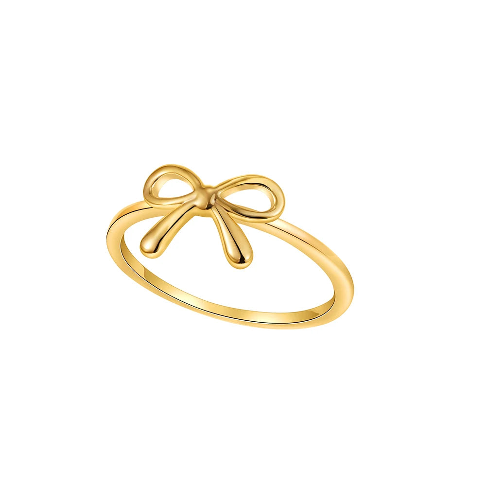 Gold Plated Vintage Flower Petal Hollow Ring Women Zircon Knot Bow Wedding Jewelry