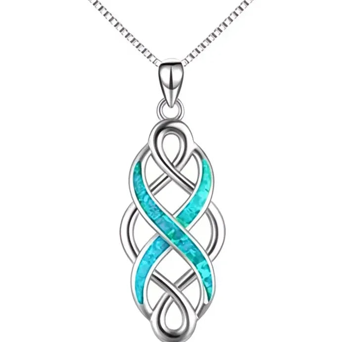 Green Enamel Eight Shape Pendant Necklace on Silver Box Chain for Women