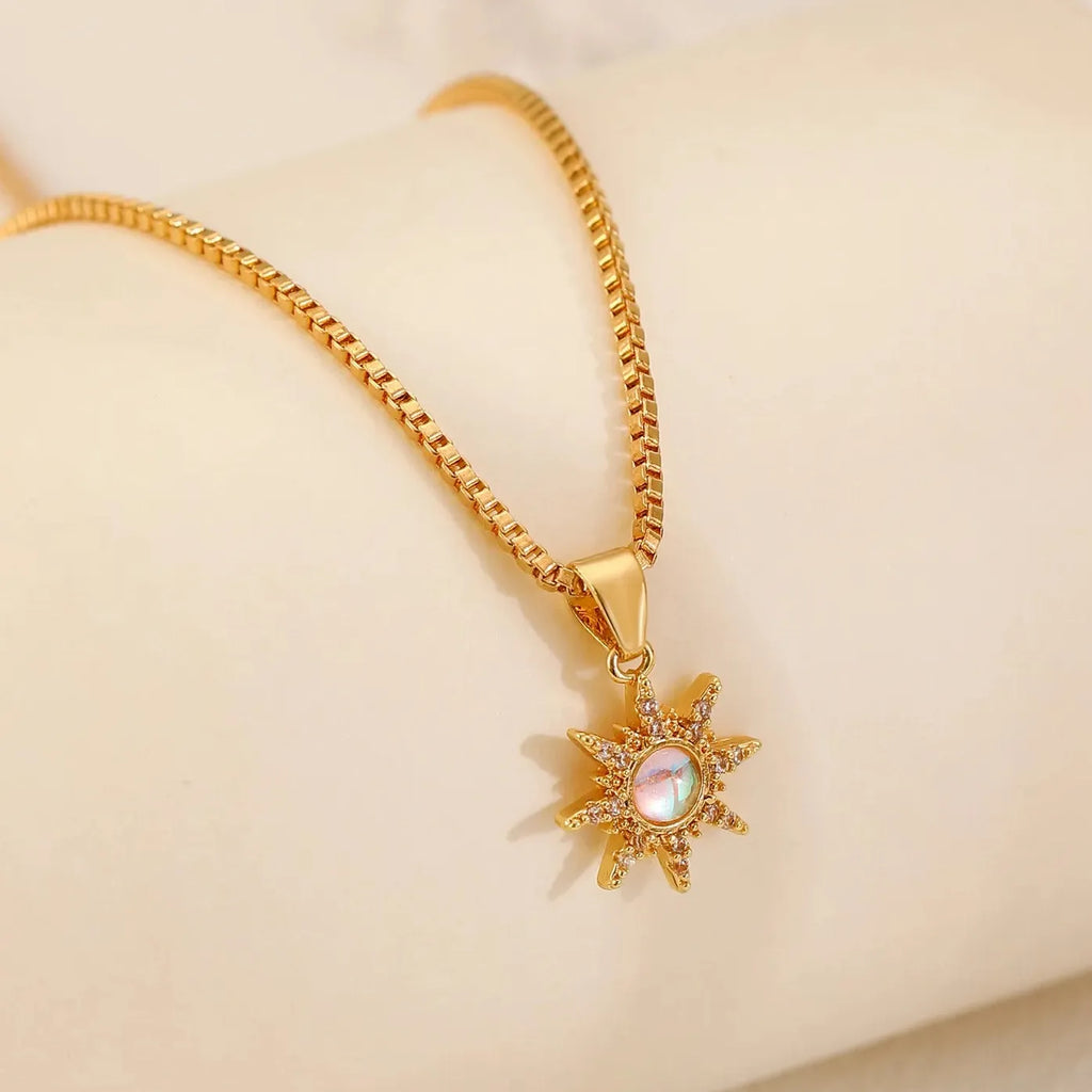 Copper Sun Moon Pendant Necklace with Rhinestones Vintage Jewelry Gift
