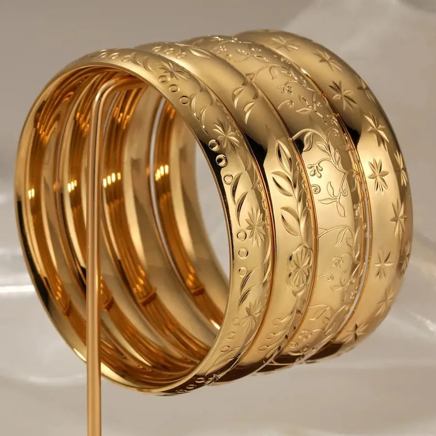 18K Gold Plated Stainless Steel Geometric Bangle Bracelet for Women Girls Jewelry