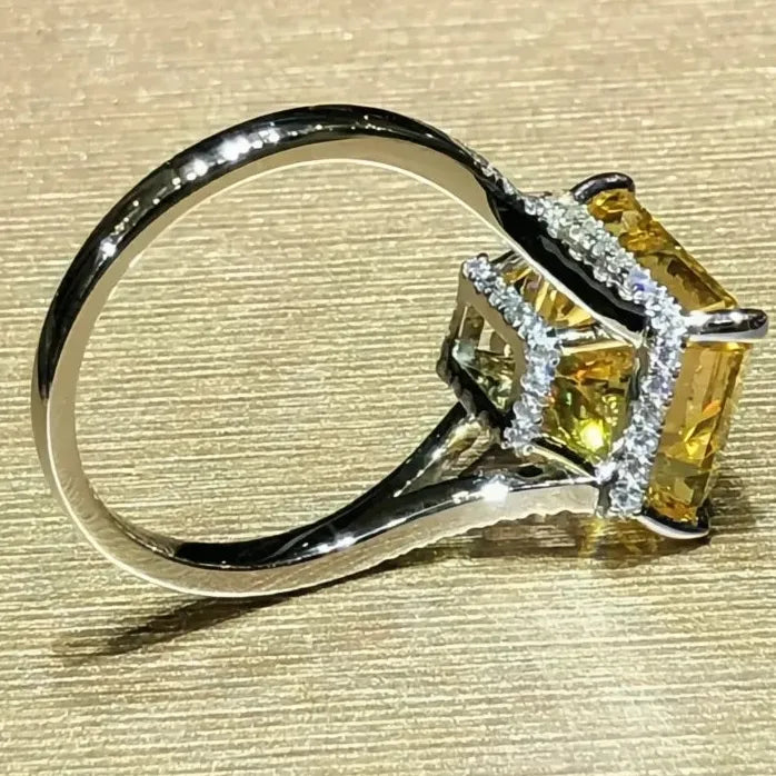 Women’s Yellow Square Cubic Zirconia Brass Geometric Wedding Ring Gift