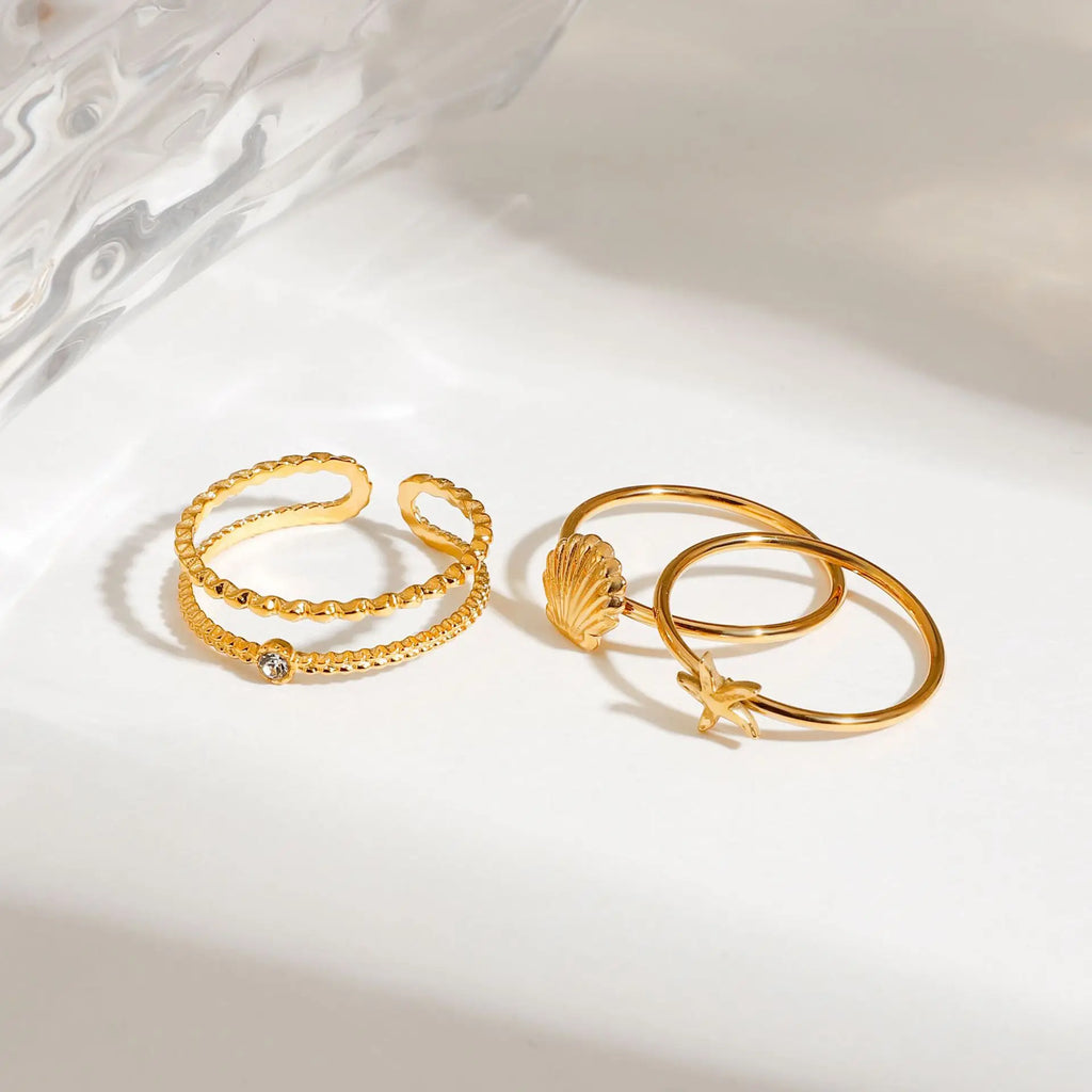 Hypoallergenic 18K Gold Plated Stainless Steel Starfish Stackable Knuckle Ring