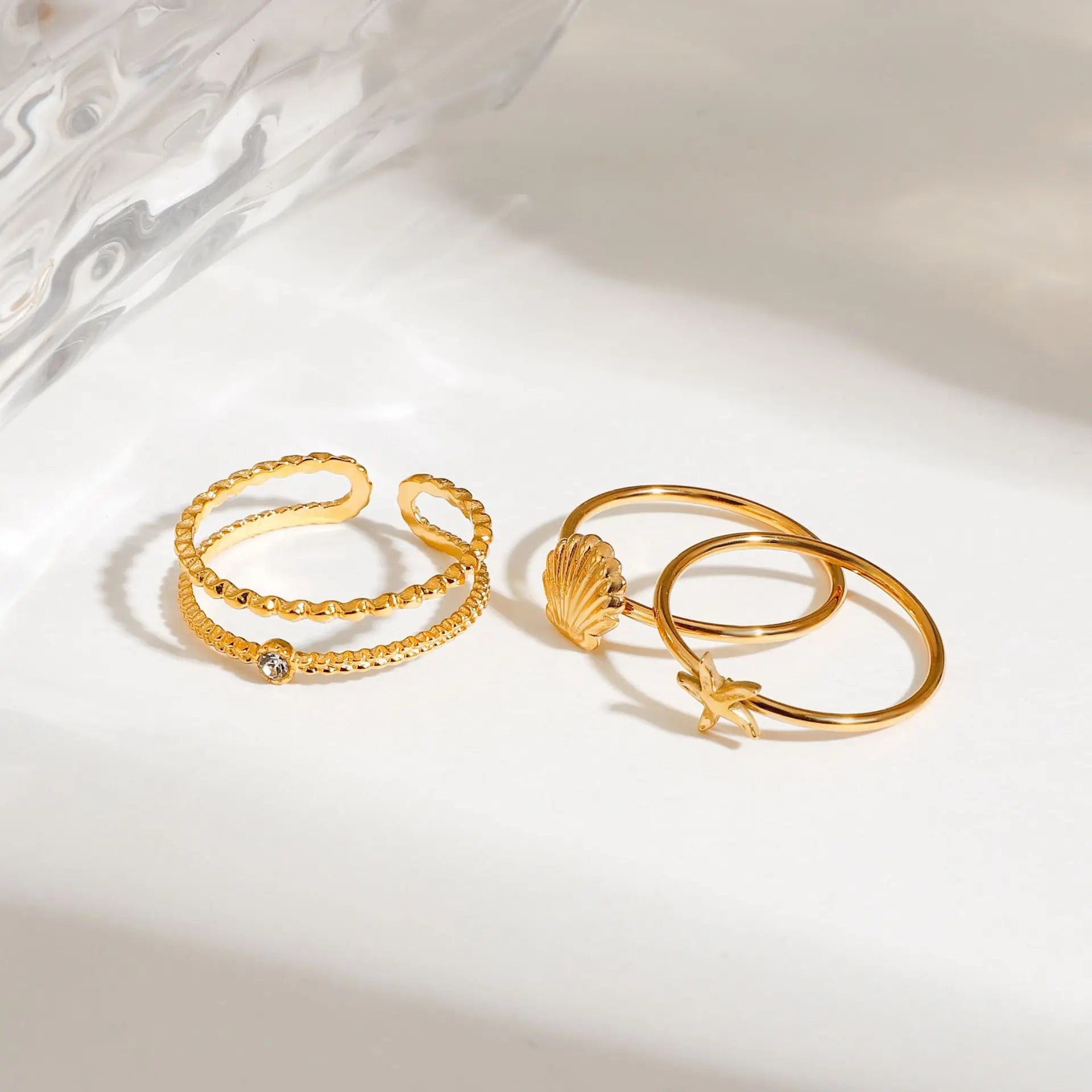 Hypoallergenic 18K Gold Plated Stainless Steel Starfish Stackable Knuckle Ring