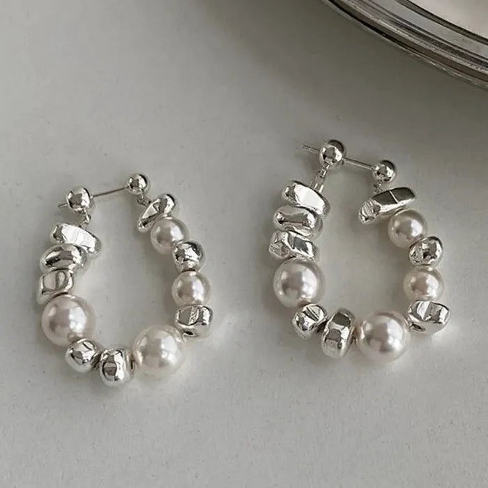 Vintage 925 Silver Needle Simulated Pearl Drop Earrings for Women