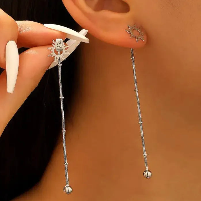 Retro Small Sunflower Copper Tassel Drop Earrings for Women Ethnic Jewelry