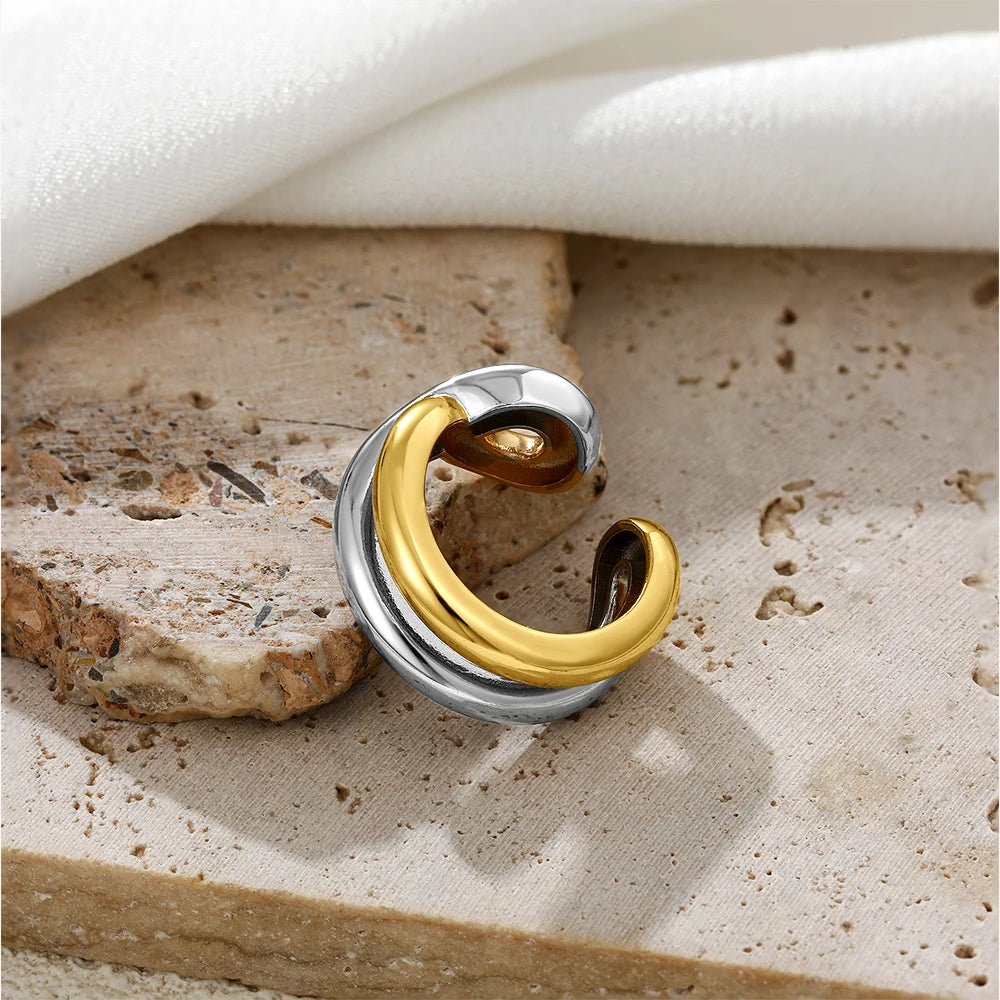 Double Layer Two-tone Knuckle Ring Women 18k Gold Plated Stainless Steel Gothic Jewelry